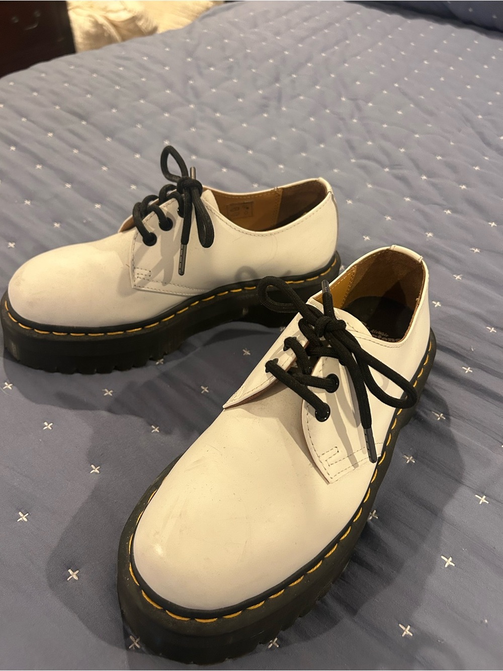 Doc Marten White Lace-Up Platform Shoes